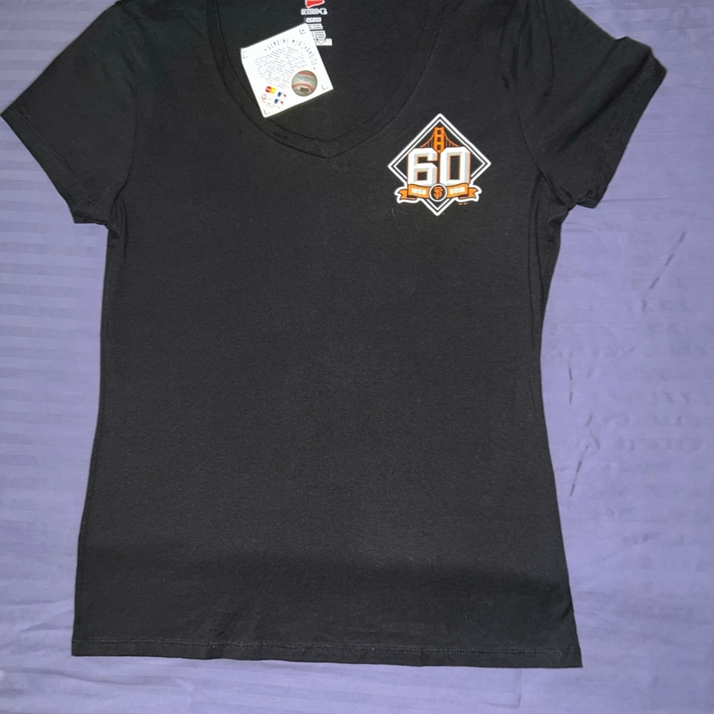 60th Anniversary San Francisco Giants Women's Small T-Shirt V-Neck MLB Black